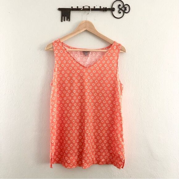 J Jill linen v-neck sleeveless orange tank top woman’s XS ditzy floral - Picture 1 of 6